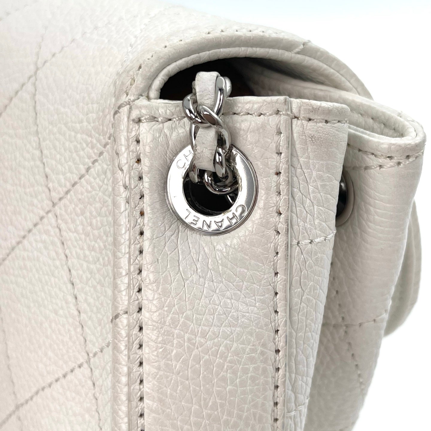 Chanel Flap Messenger Bag Milk White Caviar Leather Silver Hardware Medium[used]