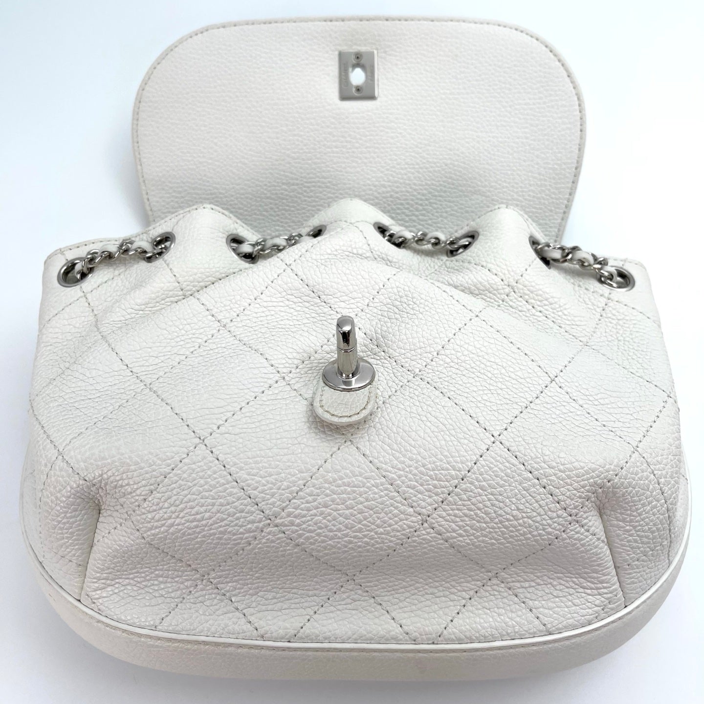 Chanel Flap Messenger Bag Milk White Caviar Leather Silver Hardware Medium[used]