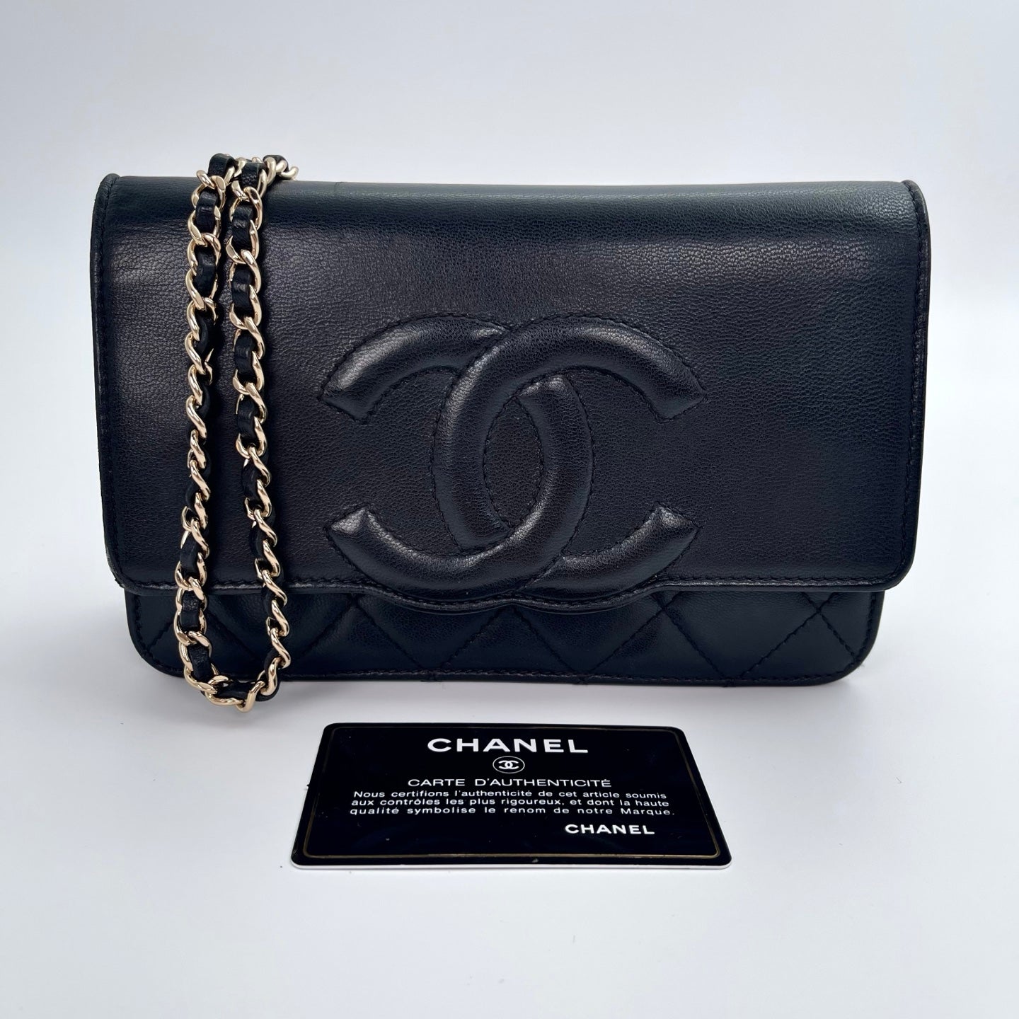 Chanel WOC Black Quilted Lambskin Chain Bag [Used]