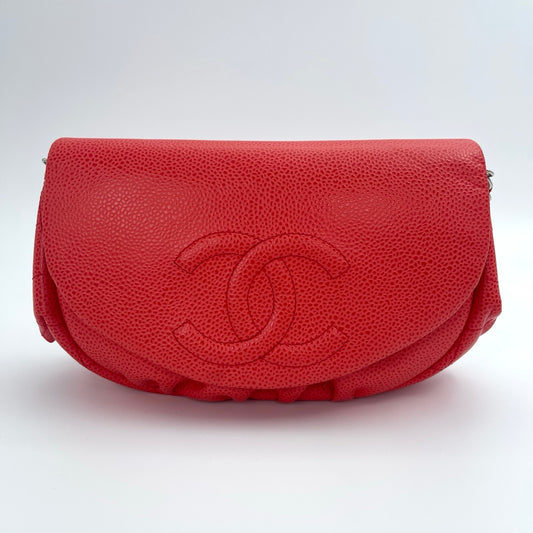 Chanel Lobster Red Caviar Half Moon WOC Wallet On Chain Purse Bag [Used]
