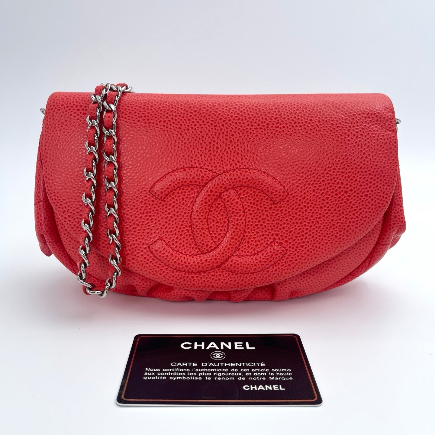 Chanel Lobster Red Caviar Half Moon WOC Wallet On Chain Purse Bag [Used]