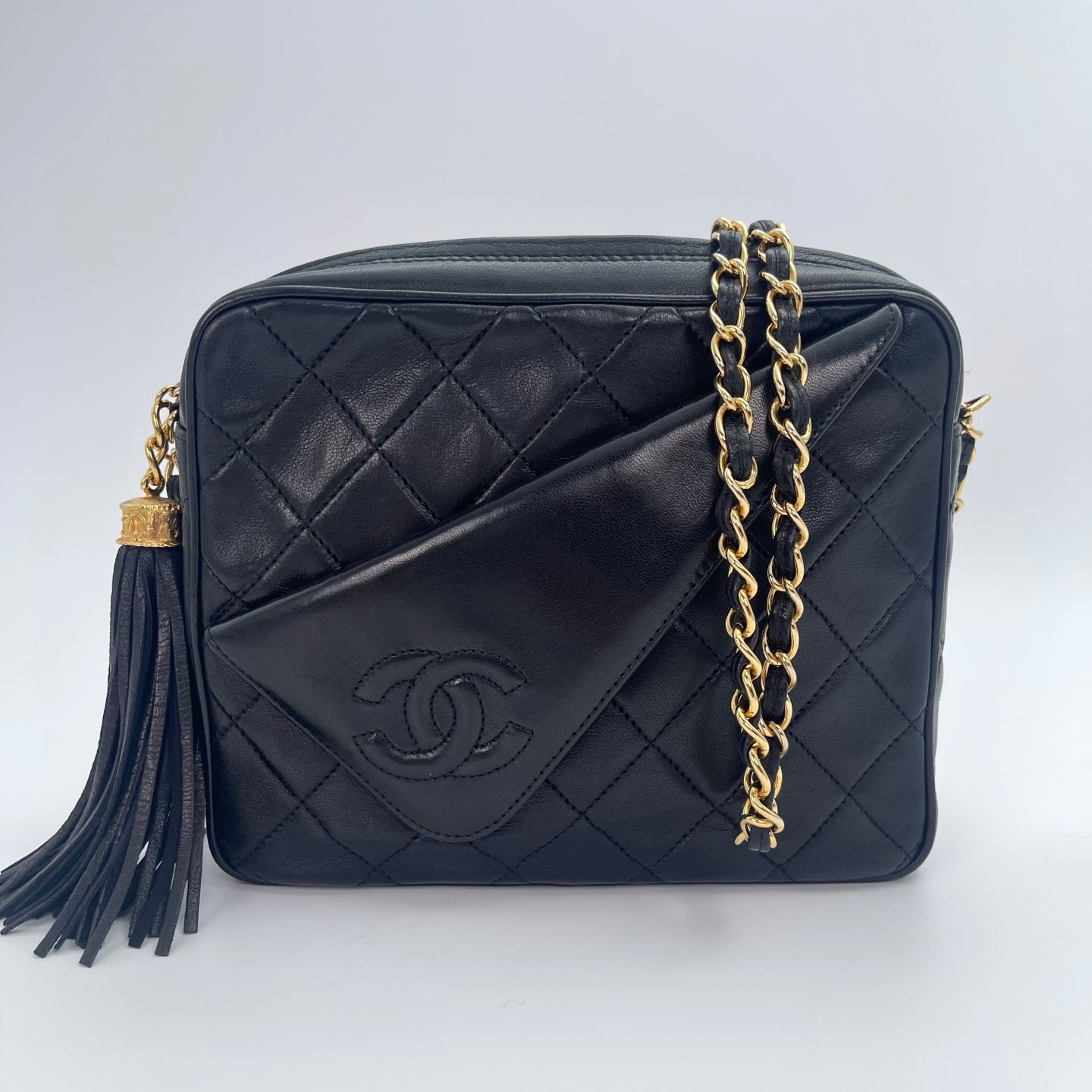 Chanel Black Lambskin Matelassé Fringe Chain Shoulder Bag [Used]