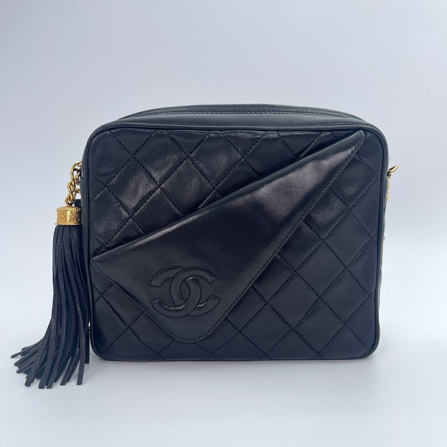 Chanel Black Lambskin Matelassé Fringe Chain Shoulder Bag [Used]