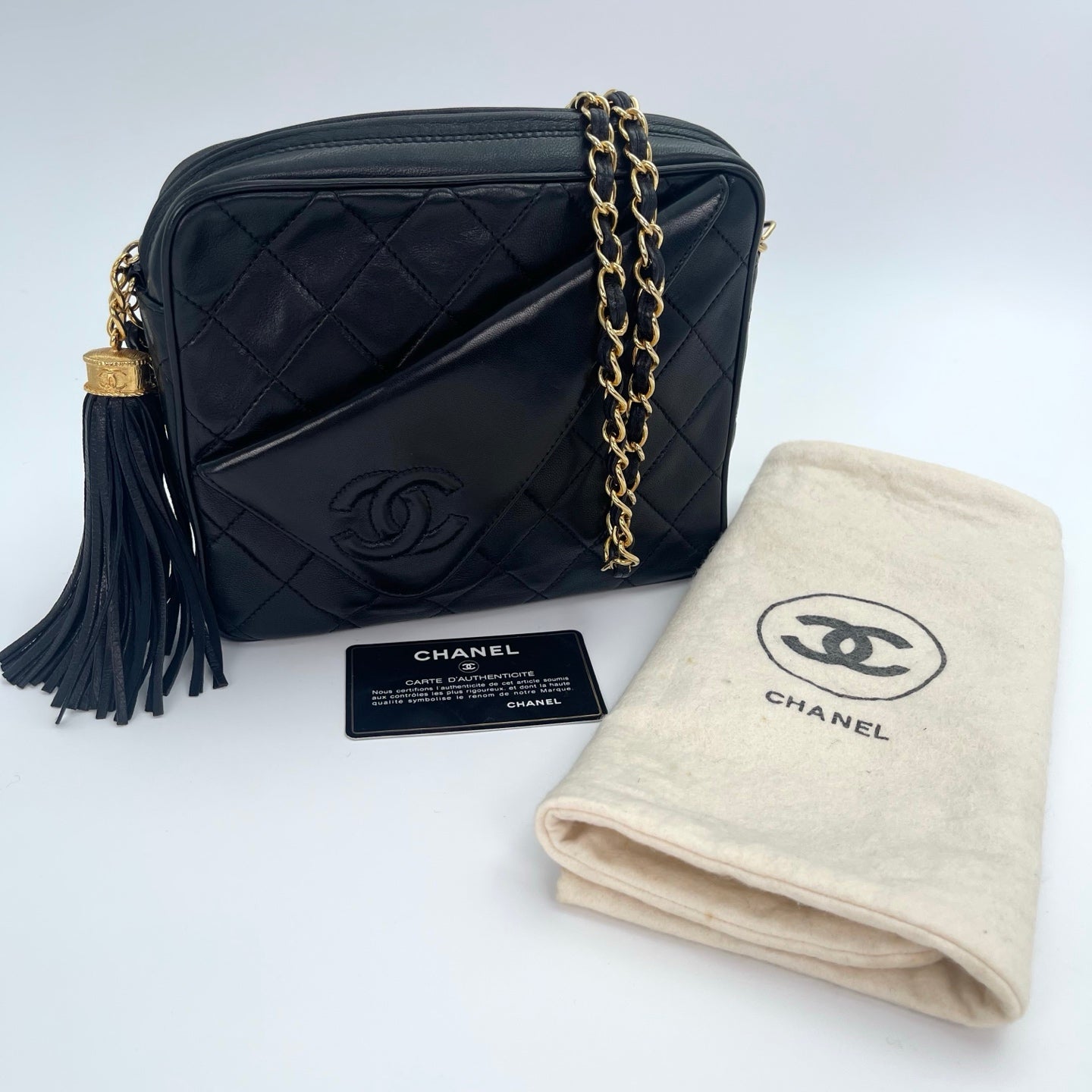 Chanel Black Lambskin Matelassé Fringe Chain Shoulder Bag [Used]