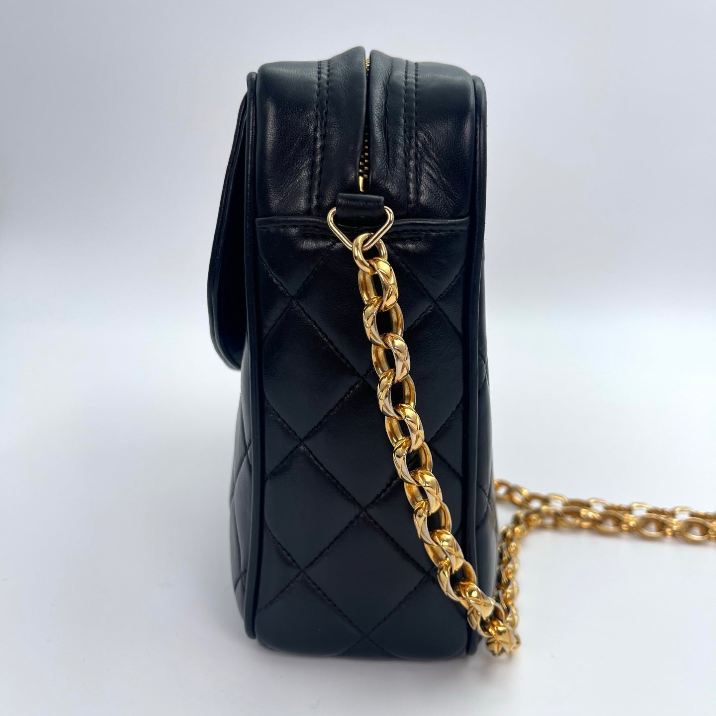 Chanel Black Lambskin Gold Ball Tassel Carved Camera Chain Bag [Used]