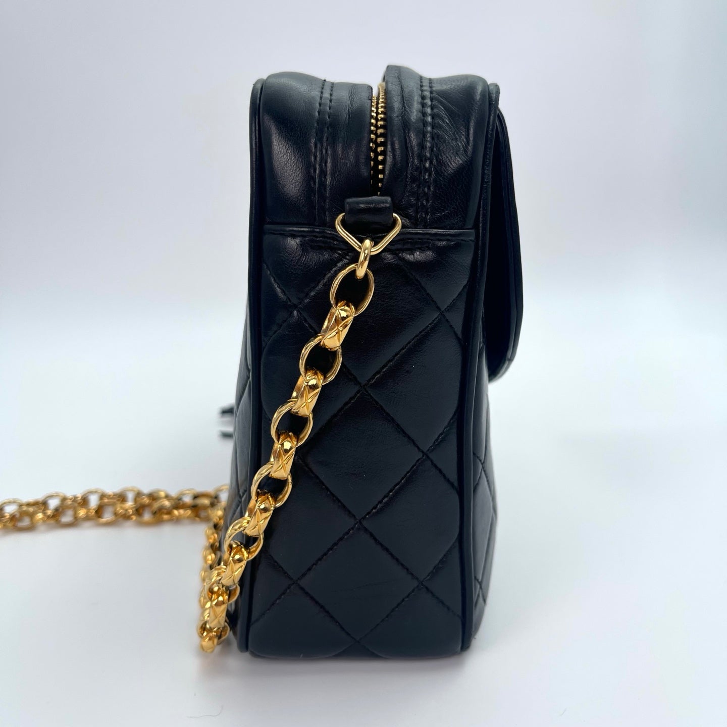 Chanel Black Lambskin Gold Ball Tassel Carved Camera Chain Bag [Used]
