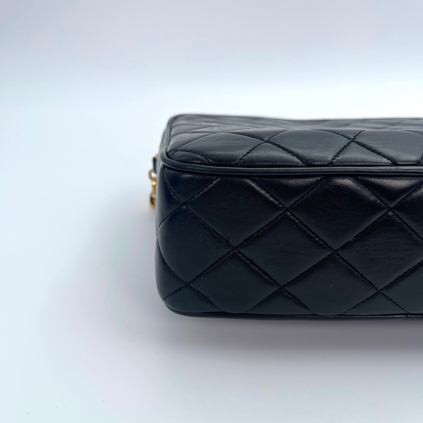 Chanel Black Lambskin Gold Ball Tassel Carved Camera Chain Bag [Used]
