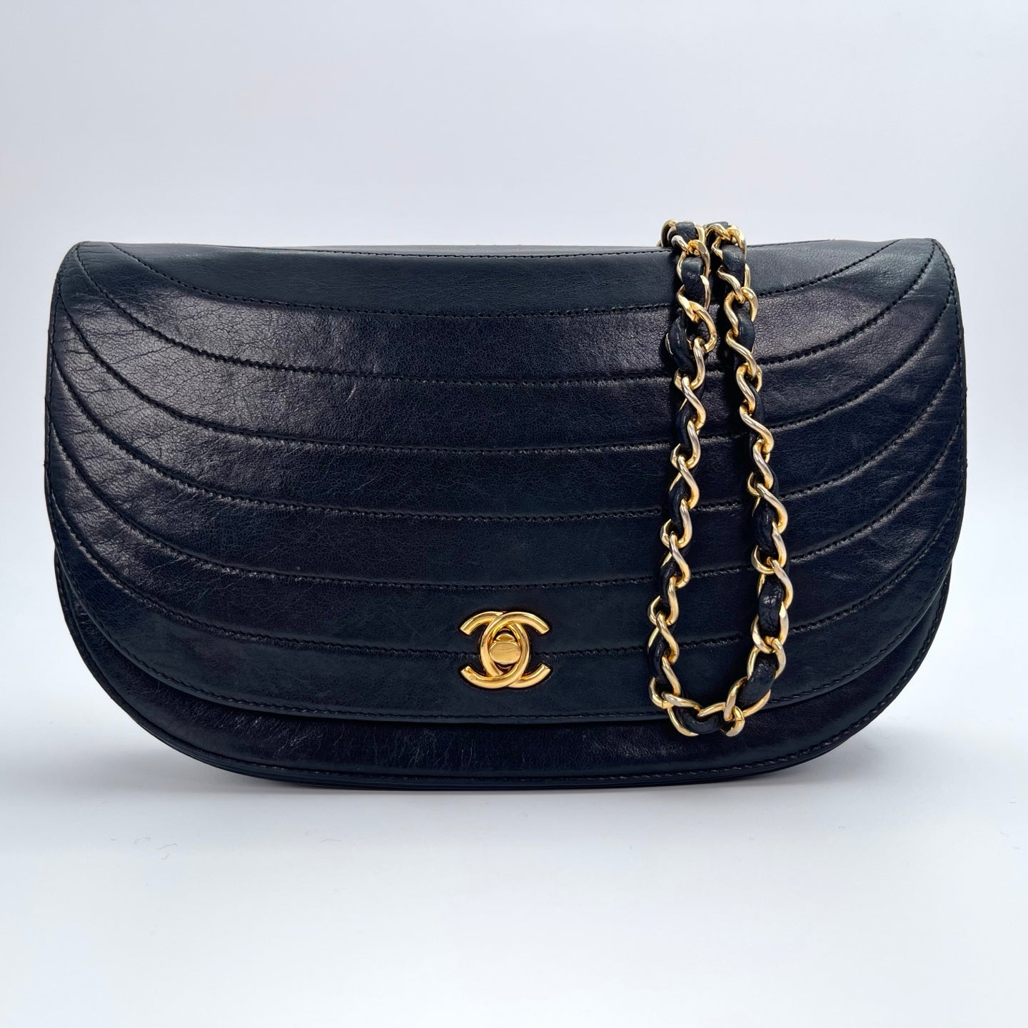 Chanel Black Lambskin Half-Moon Chain Shoulder Bag [Used]