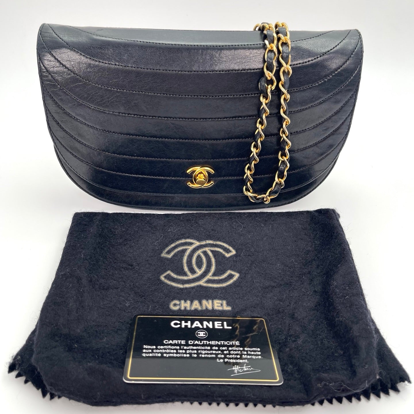 Chanel Black Lambskin Half-Moon Chain Shoulder Bag [Used]