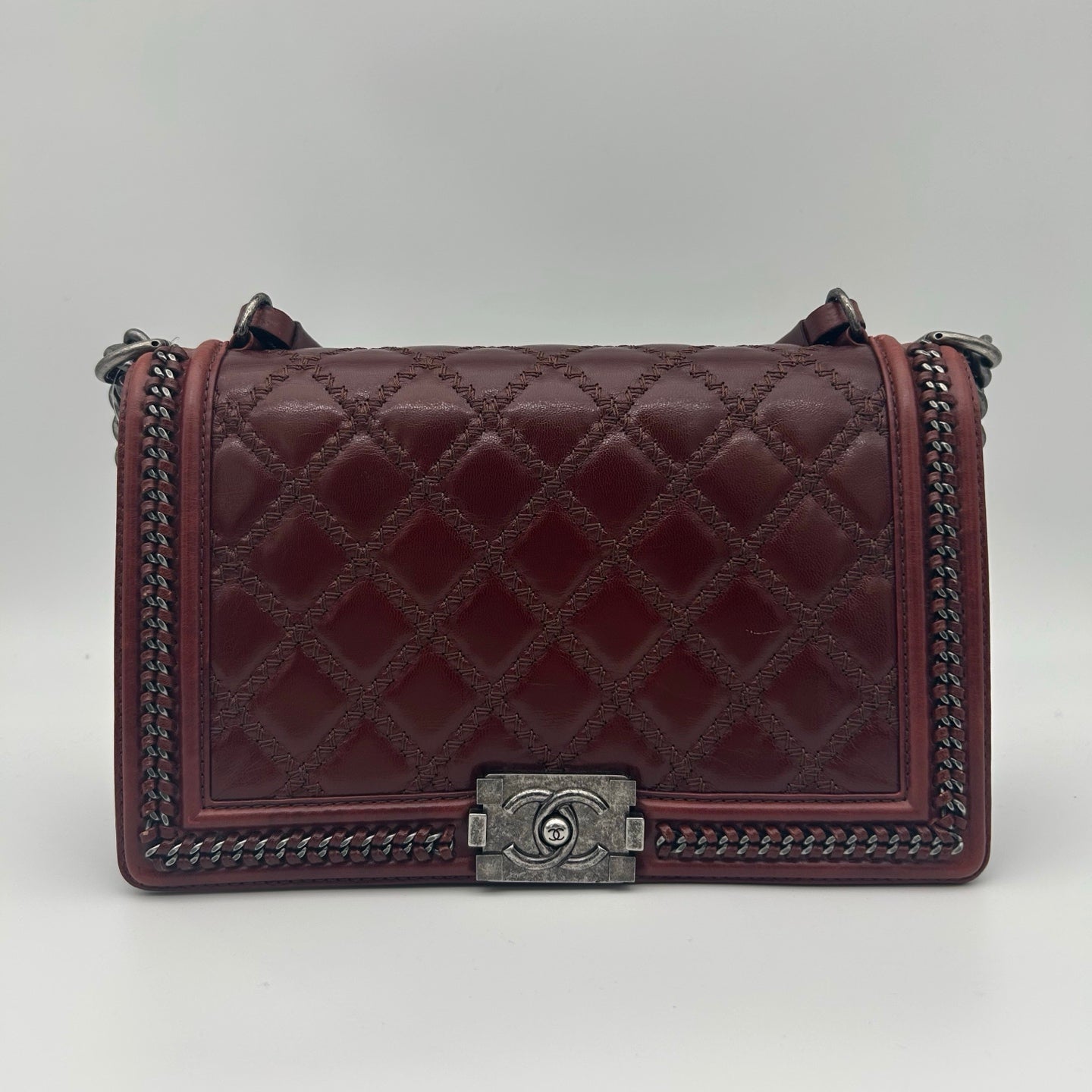 Chanel Salzburg Limited Edition Burgundy Calfskin Le Boy Shoulder Bag [Used]