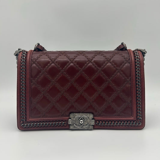 Chanel Salzburg Limited Edition Burgundy Calfskin Le Boy Shoulder Bag [Used]