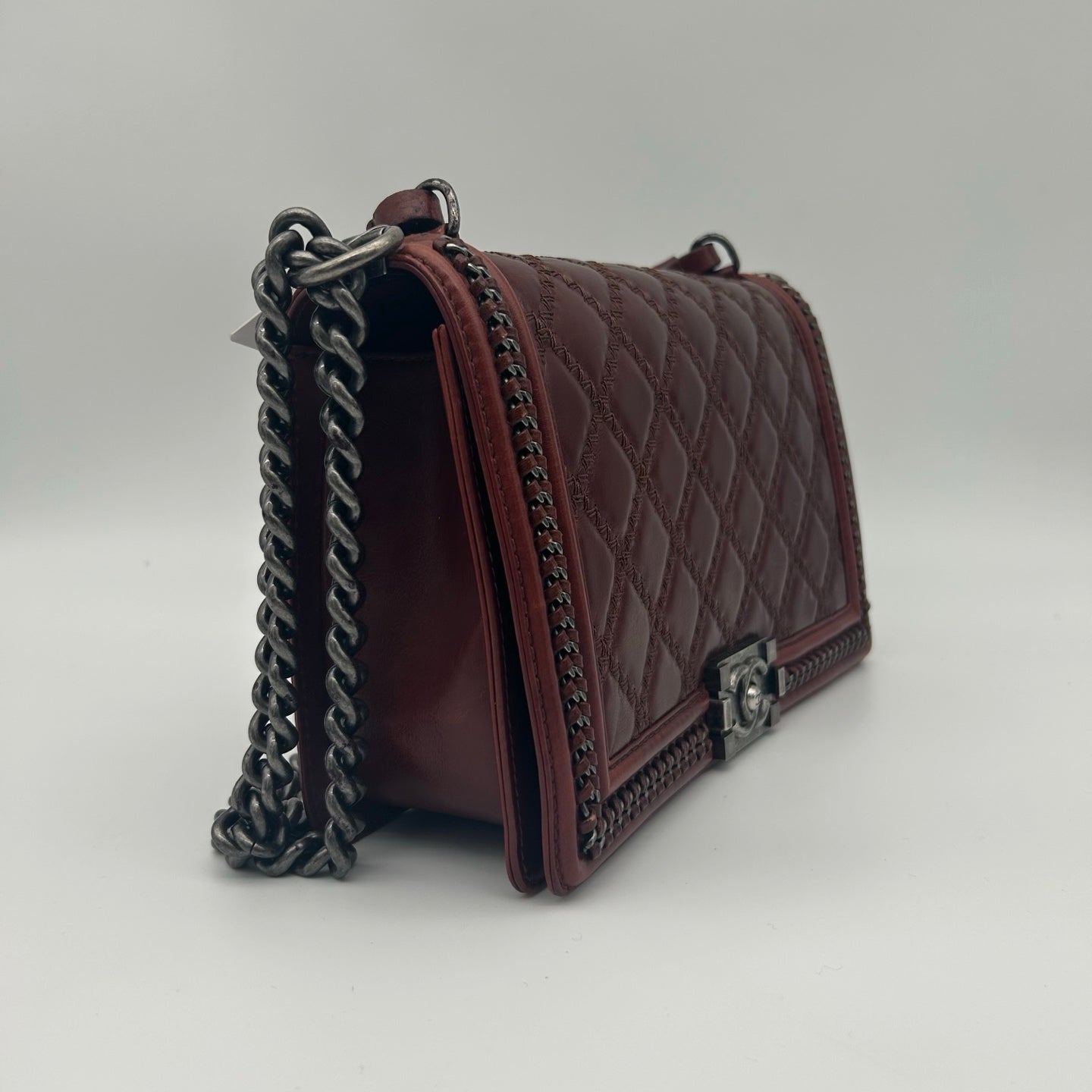 Chanel Salzburg Limited Edition Burgundy Calfskin Le Boy Shoulder Bag [Used]