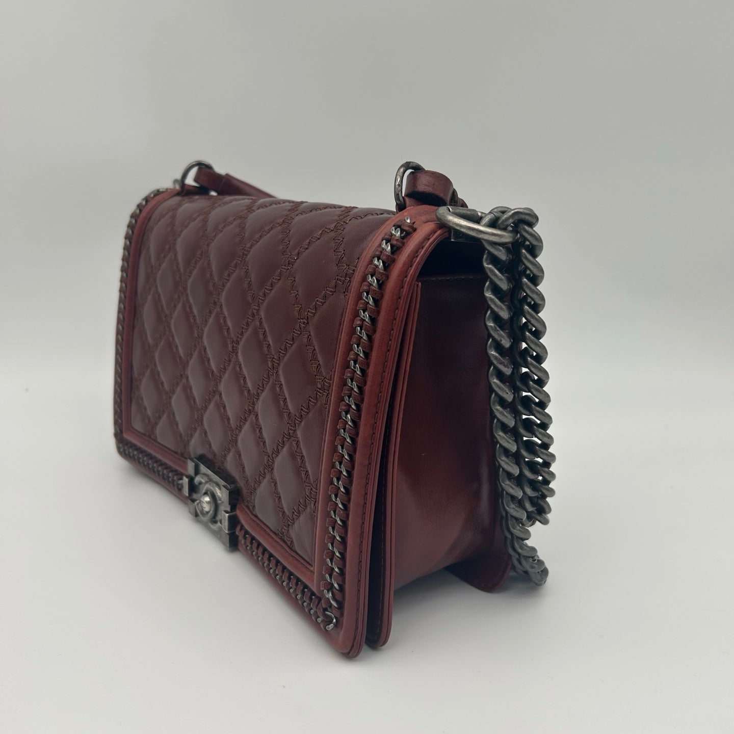Chanel Salzburg Limited Edition Burgundy Calfskin Le Boy Shoulder Bag [Used]