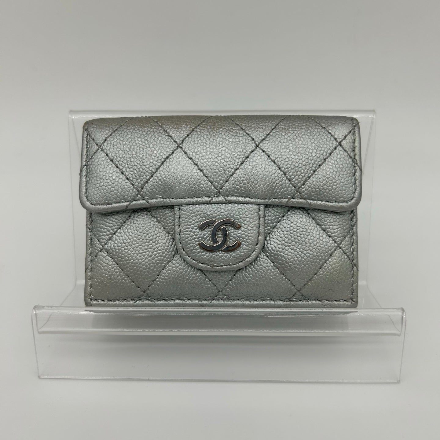 Chanel CF Mini Limited Edition Metallic Silver Leather Tri-Fold Wallet [Used]