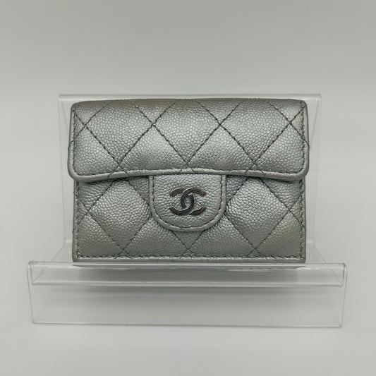 Chanel CF Mini Limited Edition Metallic Silver Leather Tri-Fold Wallet [Used]