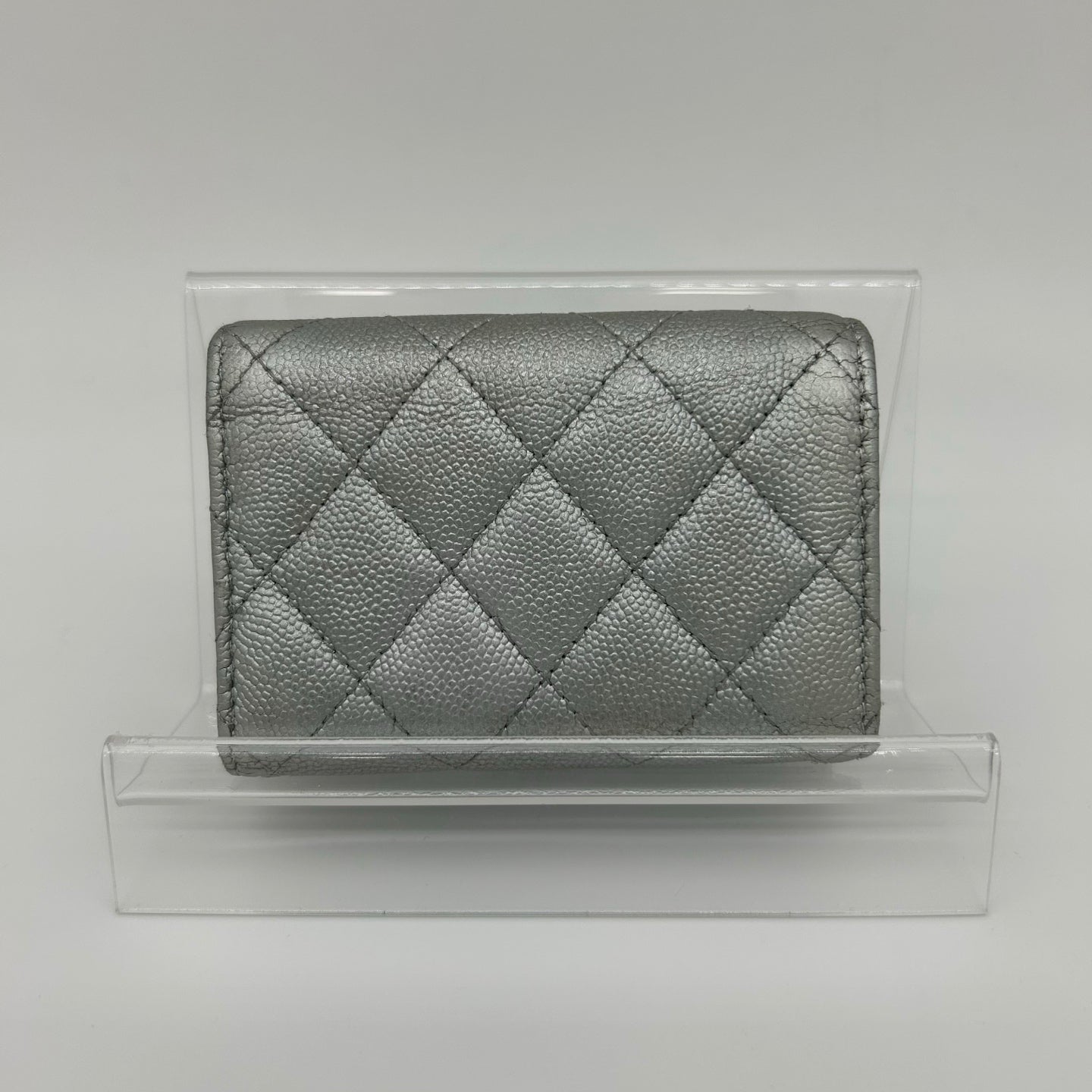Chanel CF Mini Limited Edition Metallic Silver Leather Tri-Fold Wallet [Used]