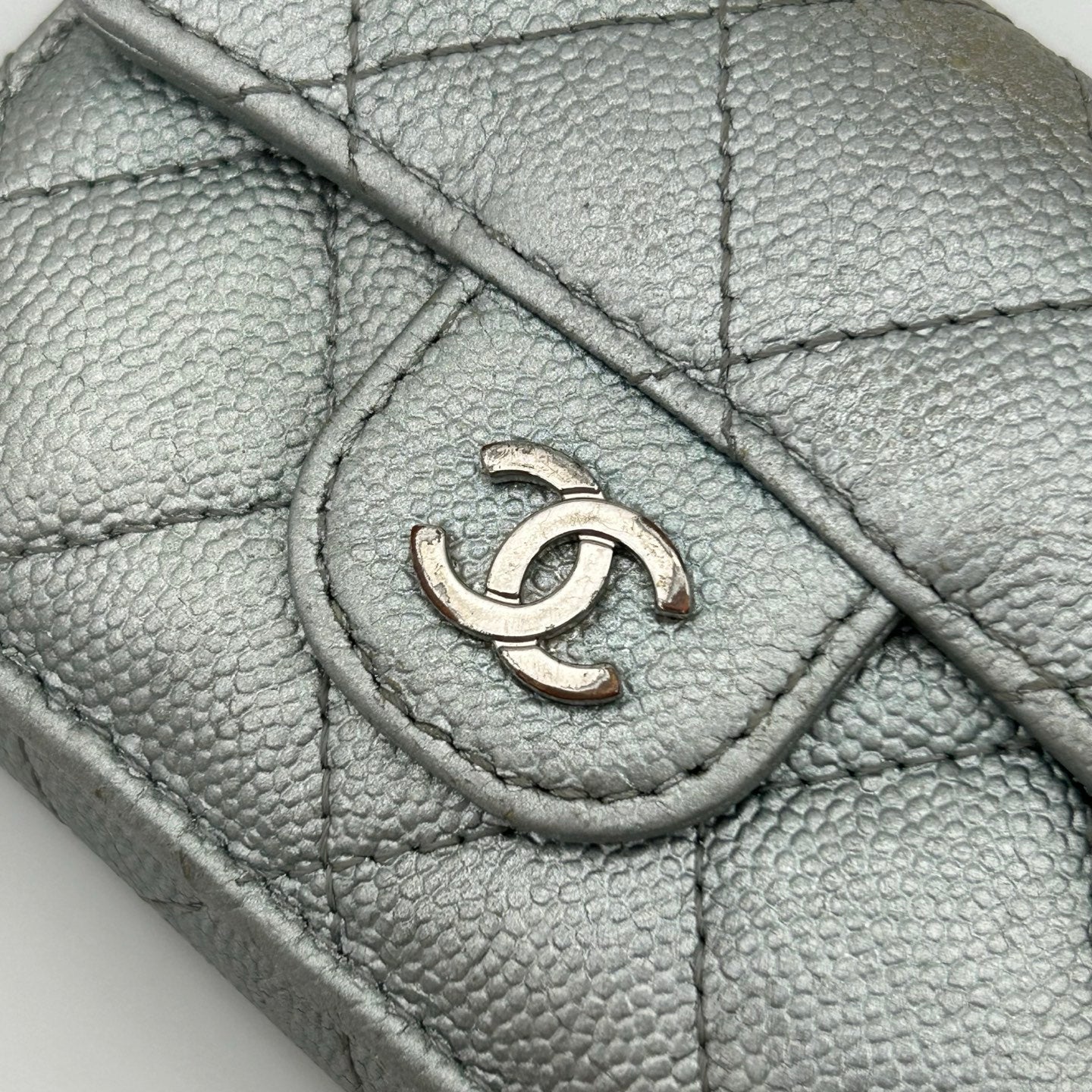 Chanel CF Mini Limited Edition Metallic Silver Leather Tri-Fold Wallet [Used]