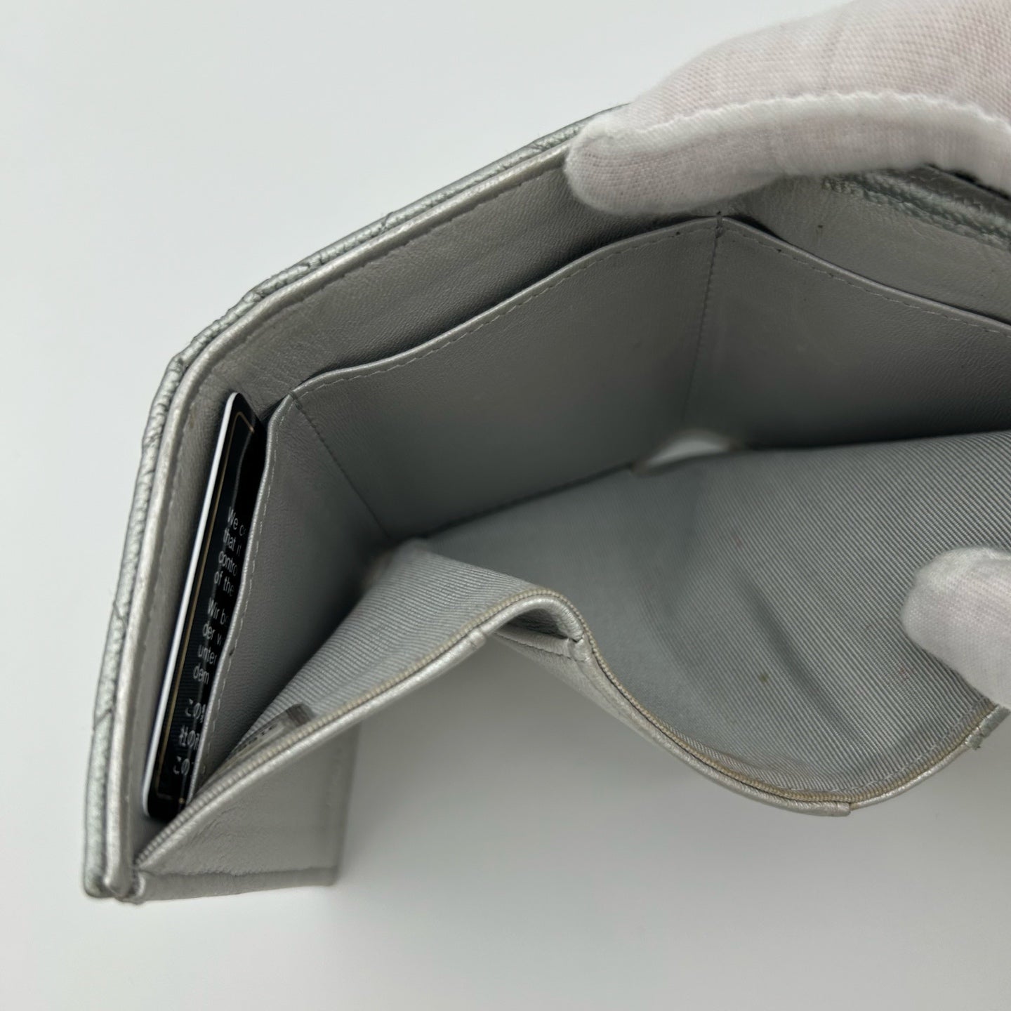 Chanel CF Mini Limited Edition Metallic Silver Leather Tri-Fold Wallet [Used]