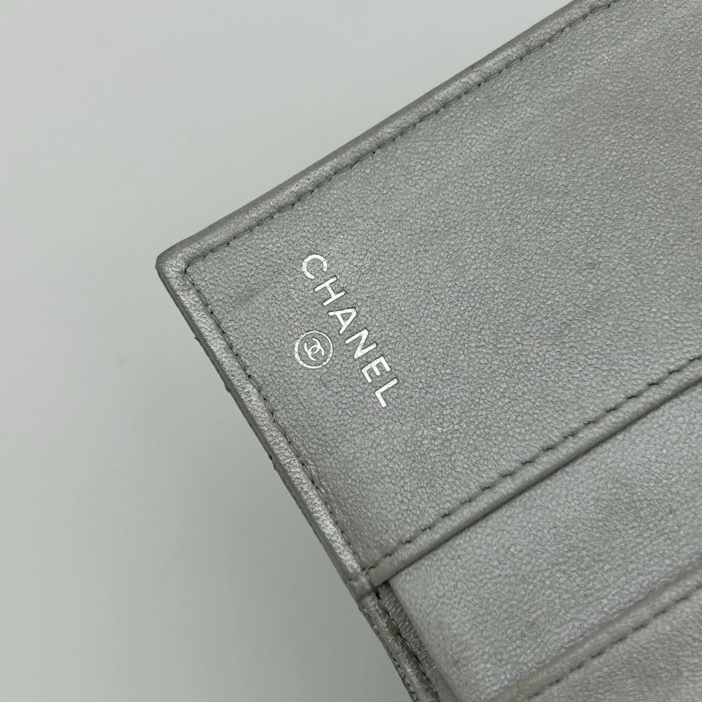 Chanel CF Mini Limited Edition Metallic Silver Leather Tri-Fold Wallet [Used]