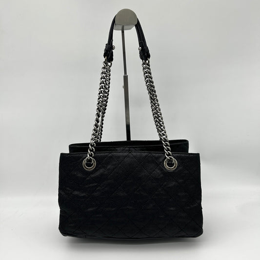 Chanel Black Calfskin Aged Silver Double Chain Shoulder Tote Bag [Used]