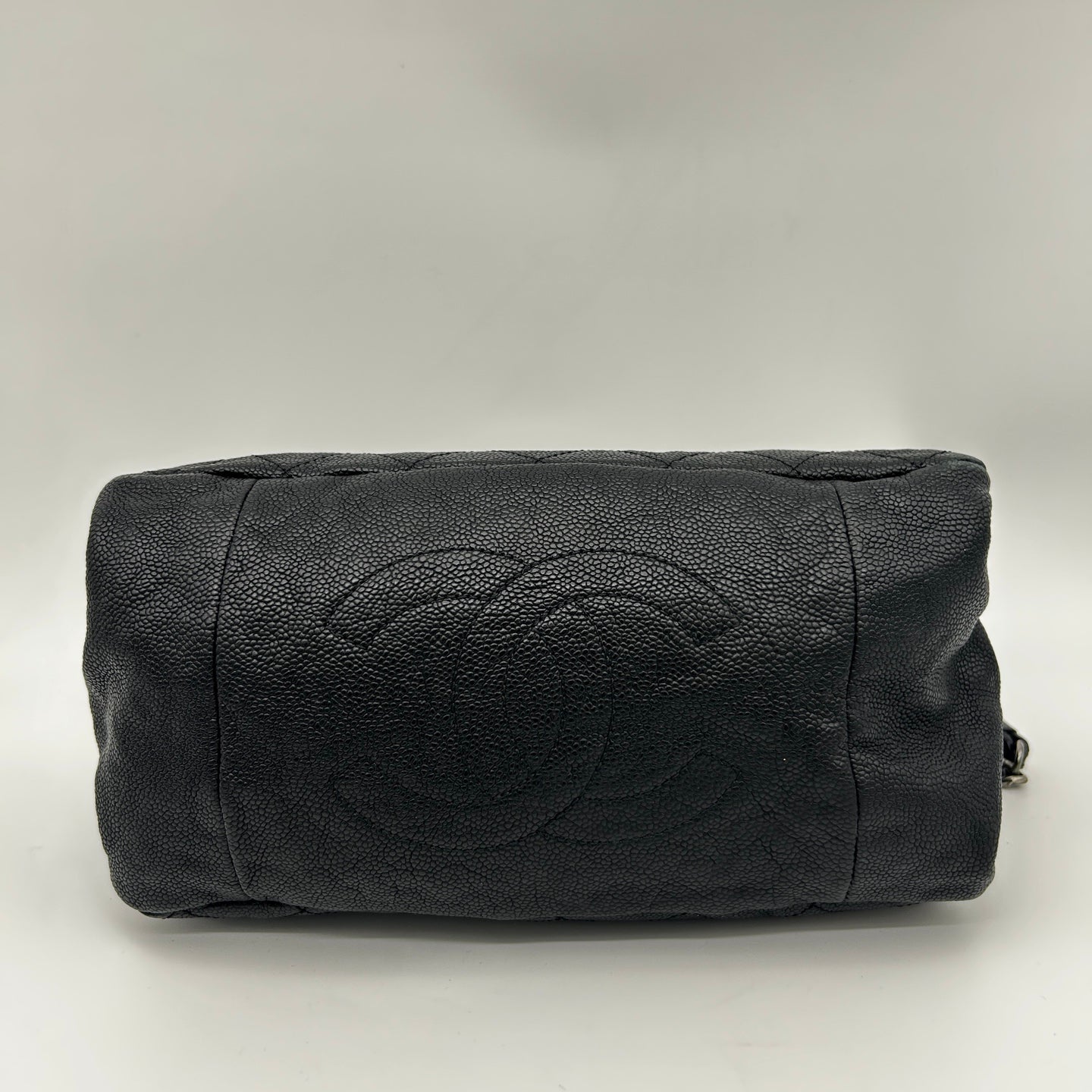 Chanel Black Calfskin Aged Silver Double Chain Shoulder Tote Bag [Used]