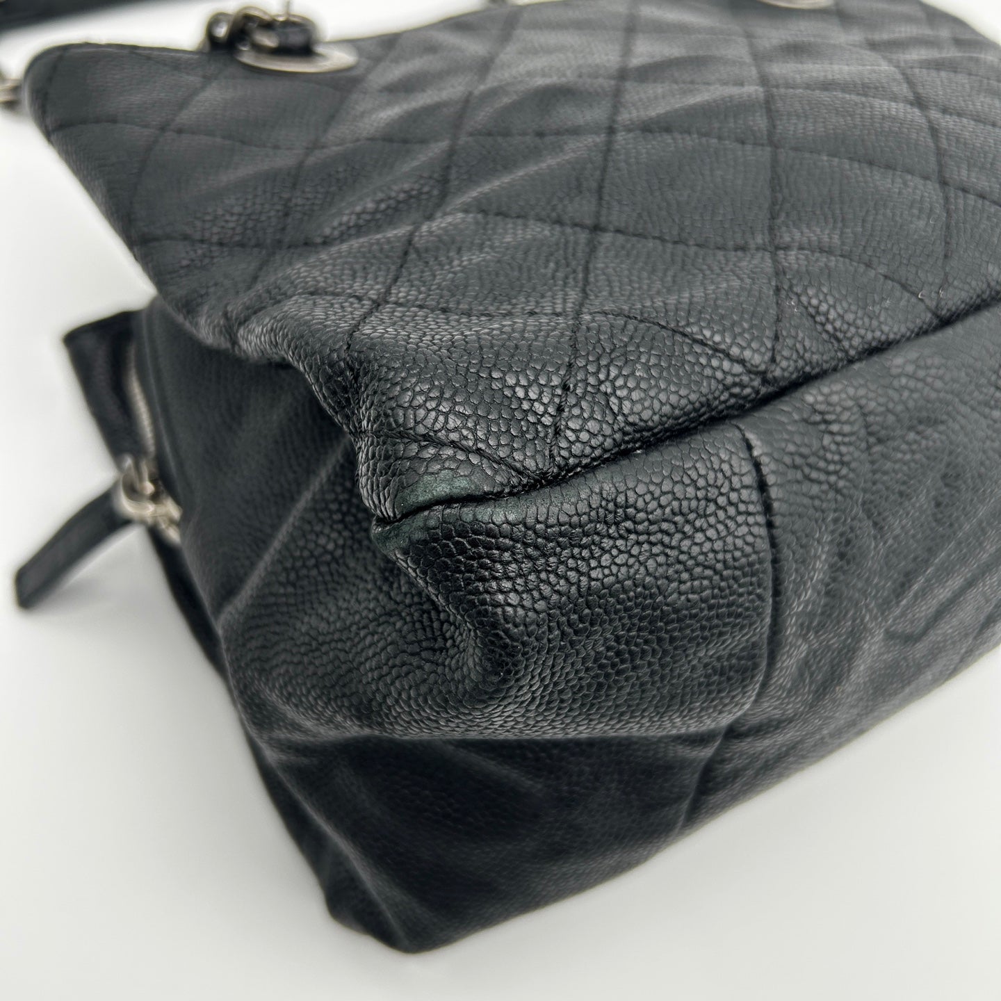 Chanel Black Calfskin Aged Silver Double Chain Shoulder Tote Bag [Used]