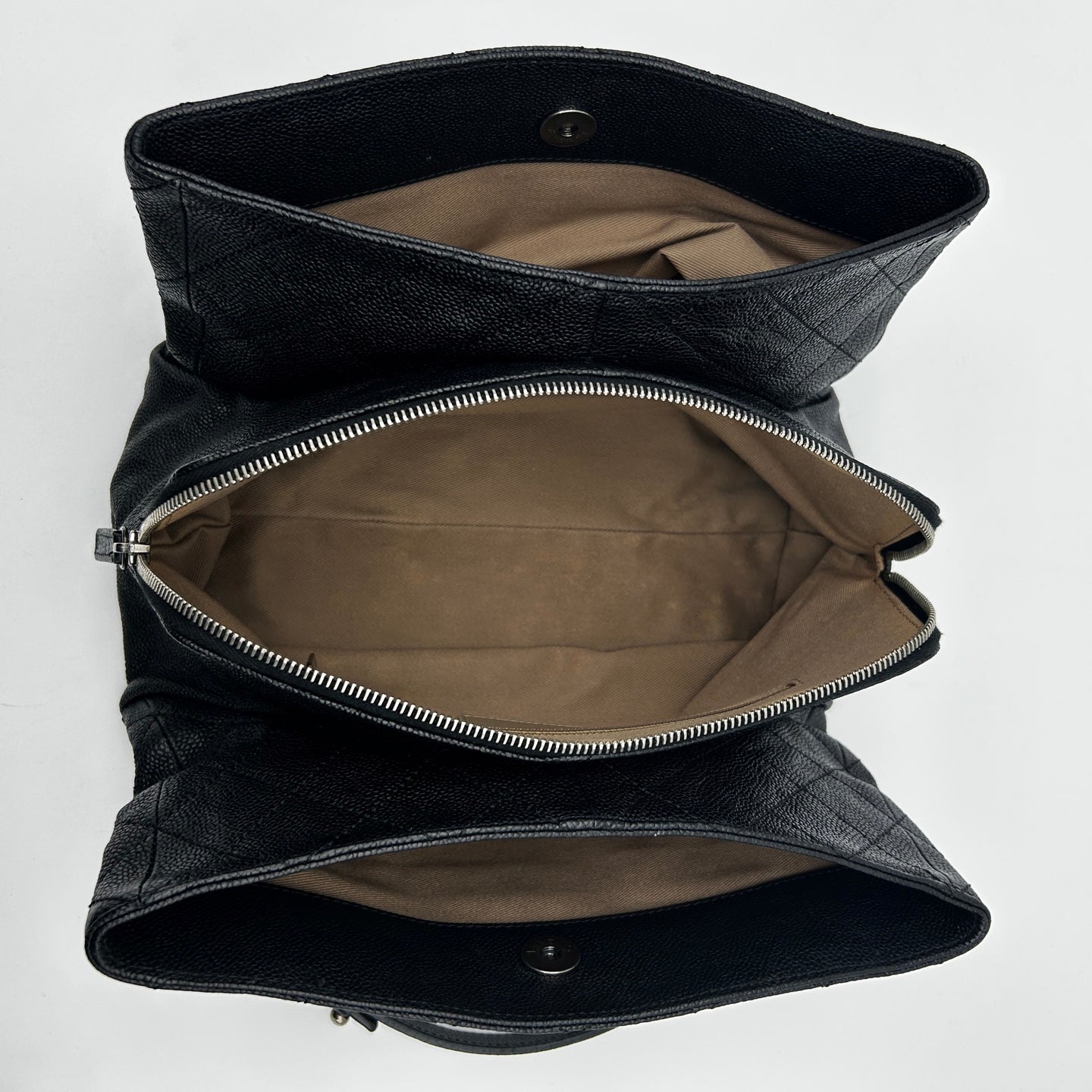 Chanel Black Calfskin Aged Silver Double Chain Shoulder Tote Bag [Used]