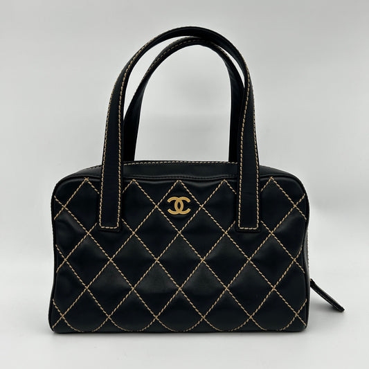 Chanel Black Lambskin Bowling Top Handle Bag Small [Used]
