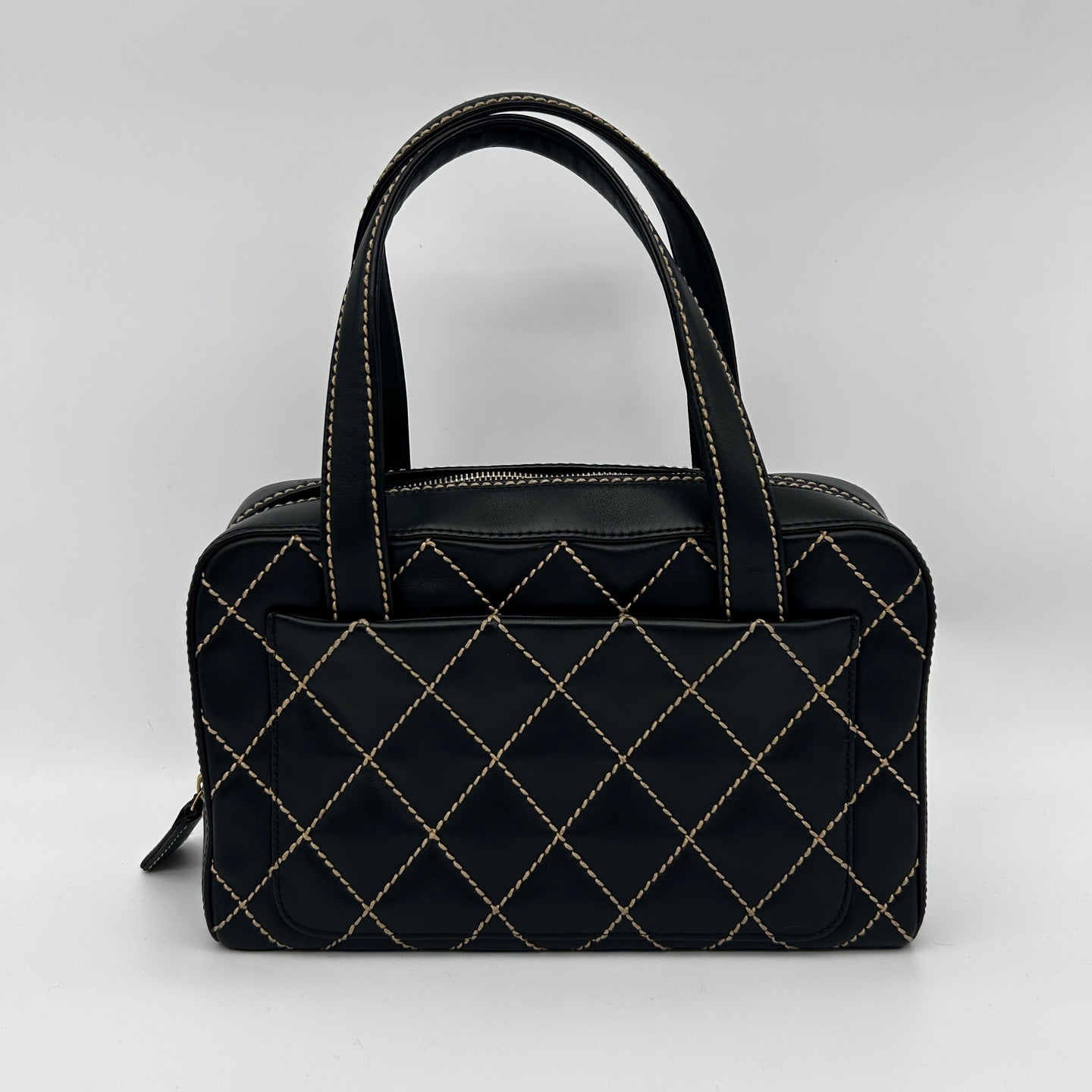 Chanel Black Lambskin Bowling Top Handle Bag Small [Used]