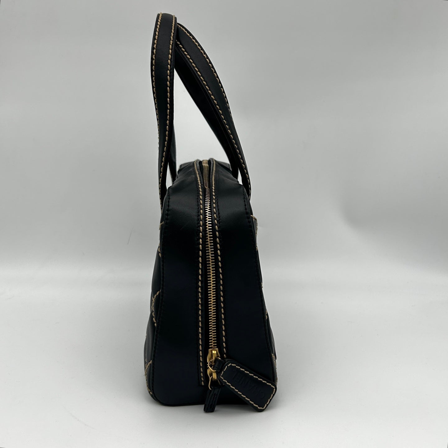 Chanel Black Lambskin Bowling Top Handle Bag Small [Used]