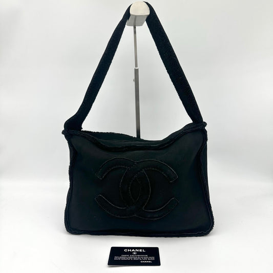 Chanel Black Shearling Logo Stitch Shoulder Bag [Used]