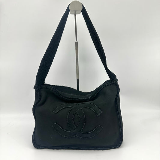 Chanel Black Shearling Logo Stitch Shoulder Bag [Used]
