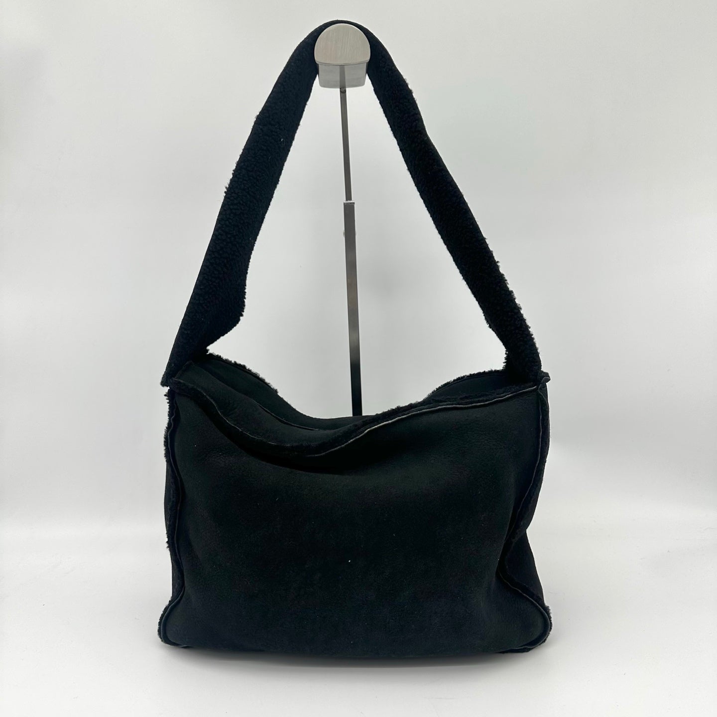 Chanel Black Shearling Logo Stitch Shoulder Bag [Used]