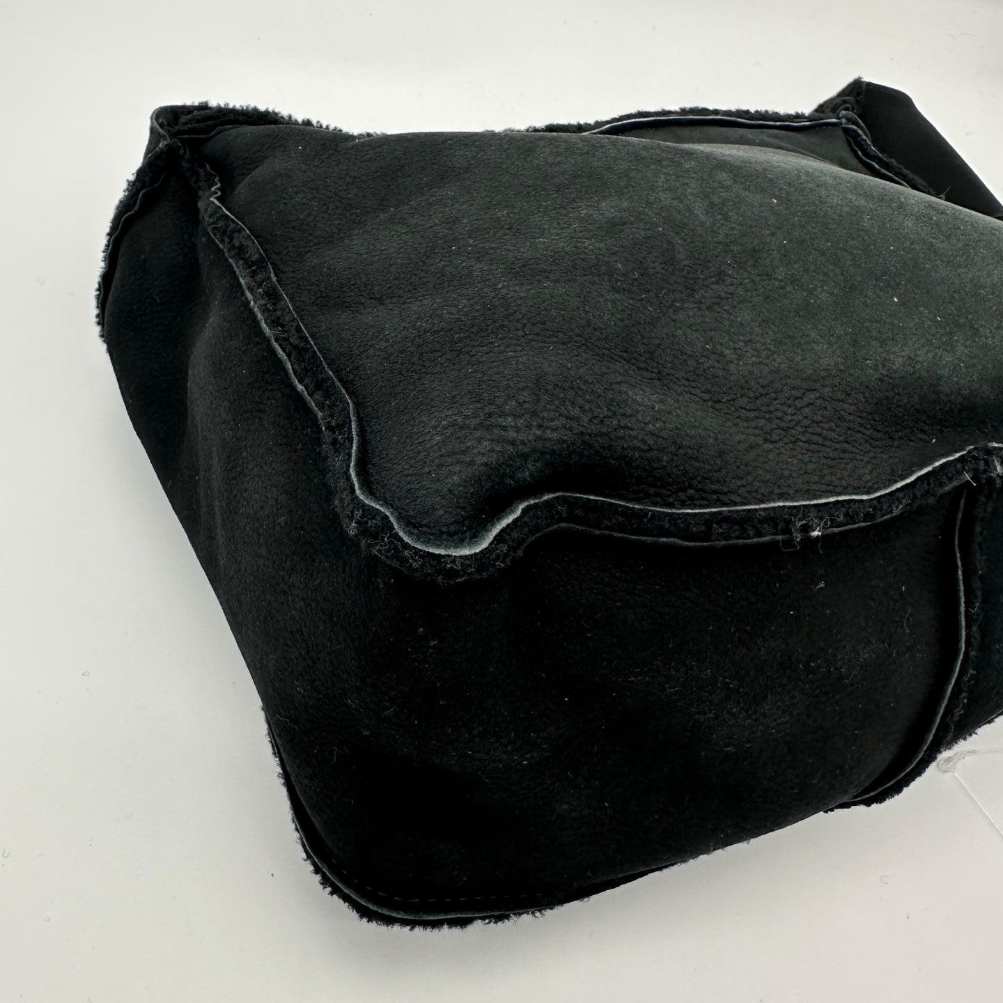 Chanel Black Shearling Logo Stitch Shoulder Bag [Used]