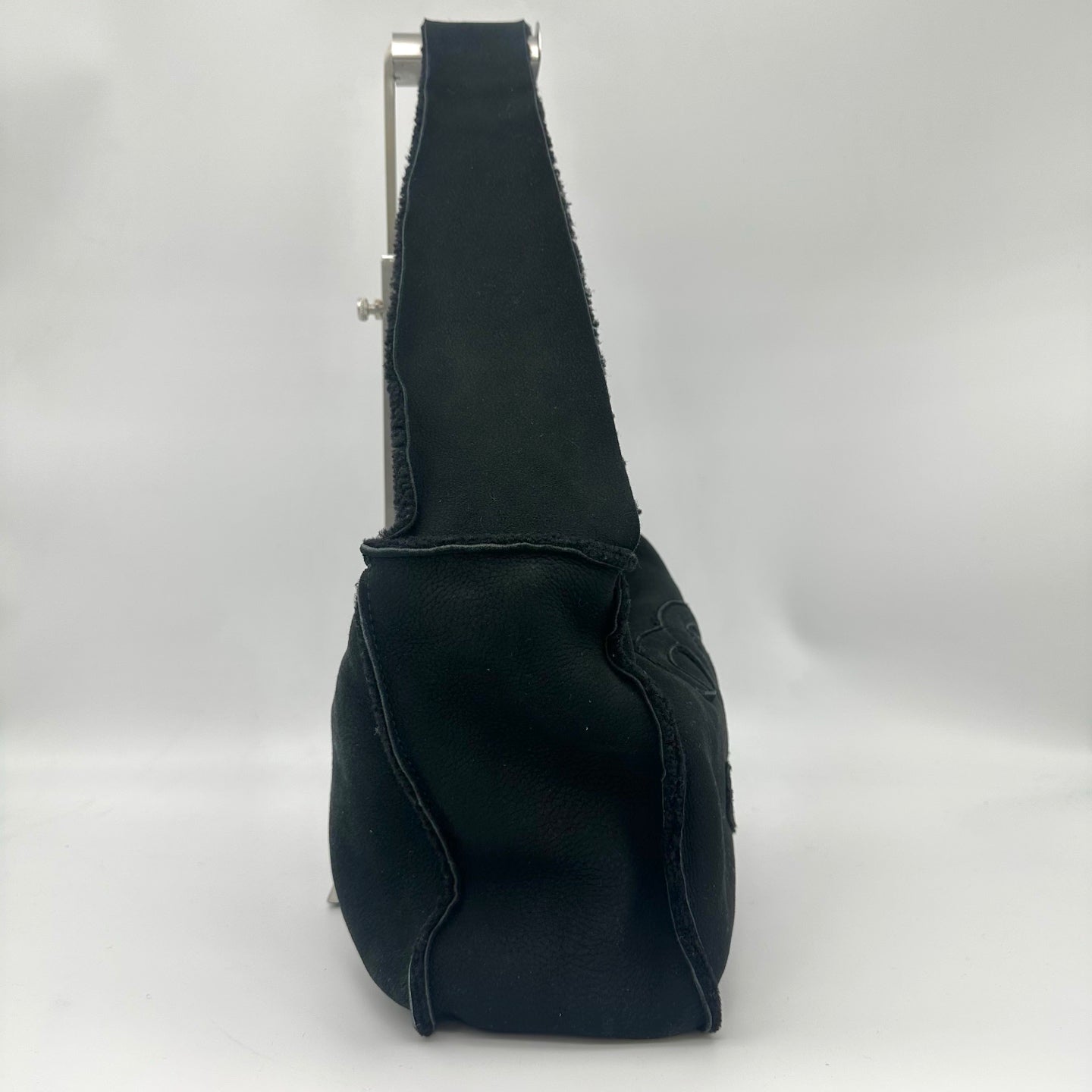 Chanel Black Shearling Logo Stitch Shoulder Bag [Used]