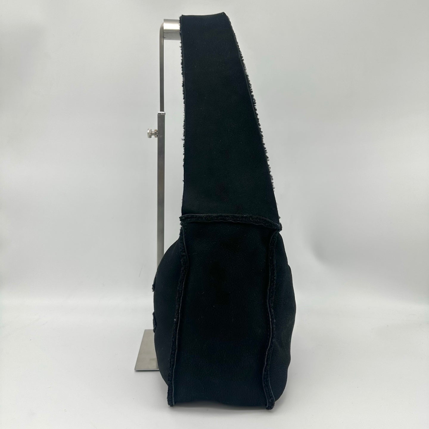 Chanel Black Shearling Logo Stitch Shoulder Bag [Used]