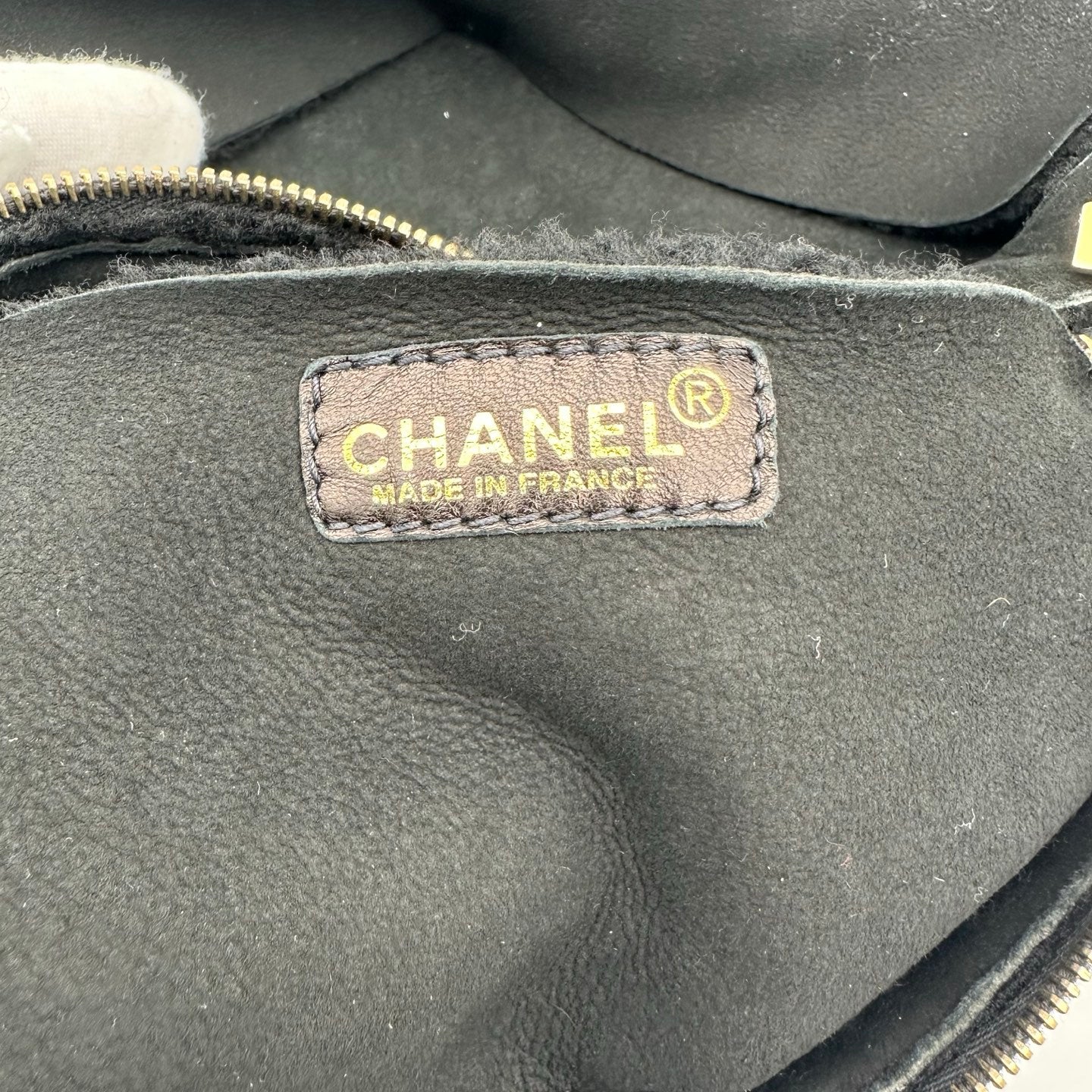 Chanel Black Shearling Logo Stitch Shoulder Bag [Used]