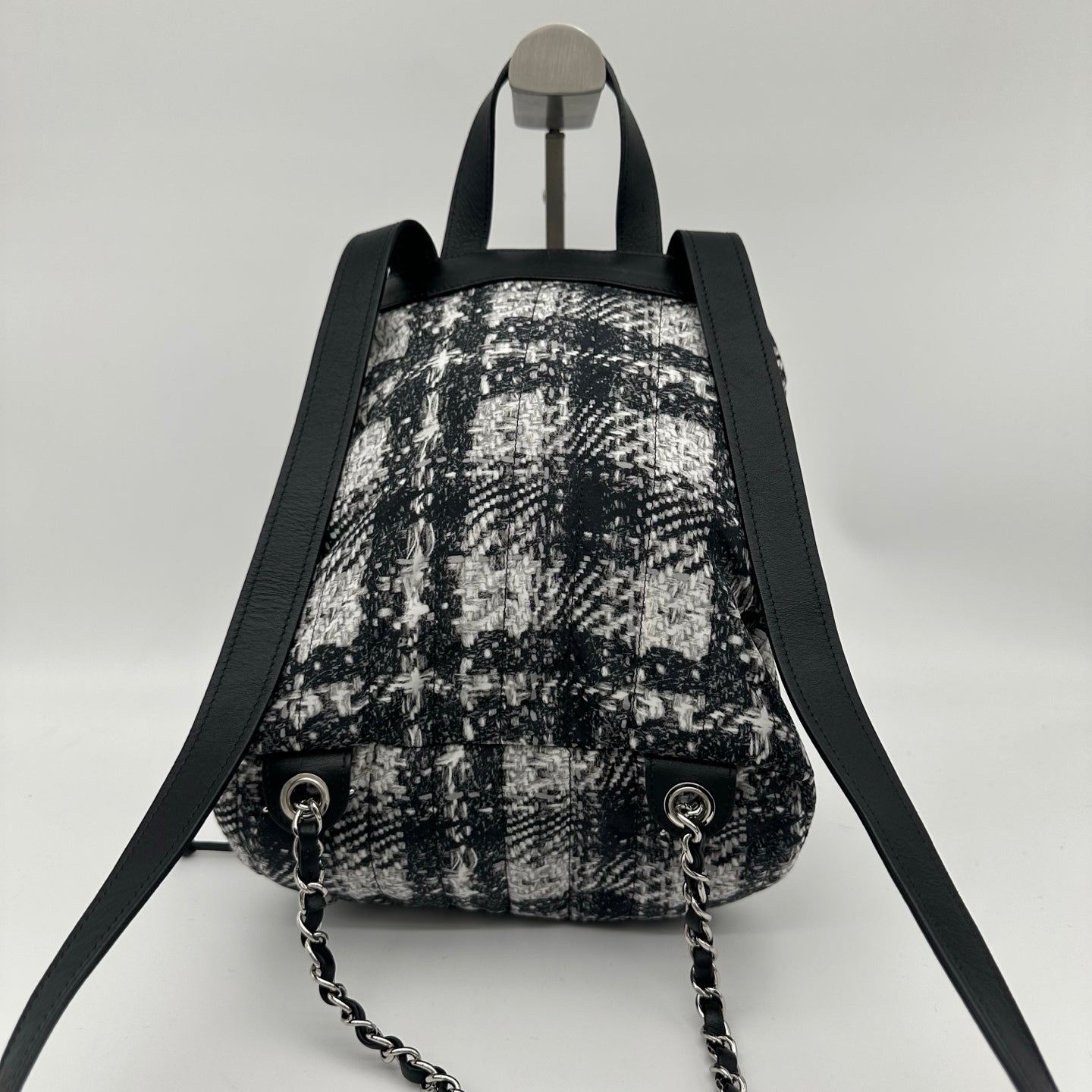 Chanel Black and White Plaid Nylon Tweed-Effect Backpack [Used]