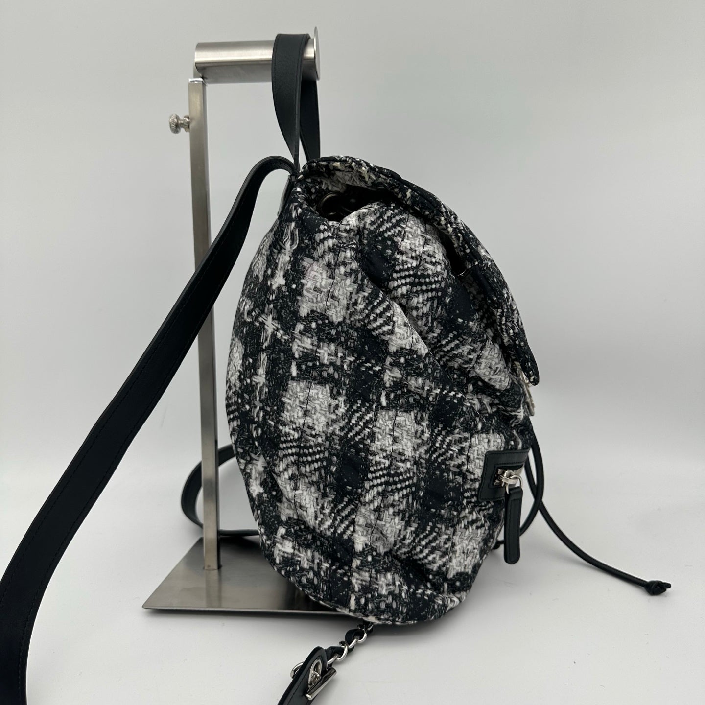 Chanel Black and White Plaid Nylon Tweed-Effect Backpack [Used]