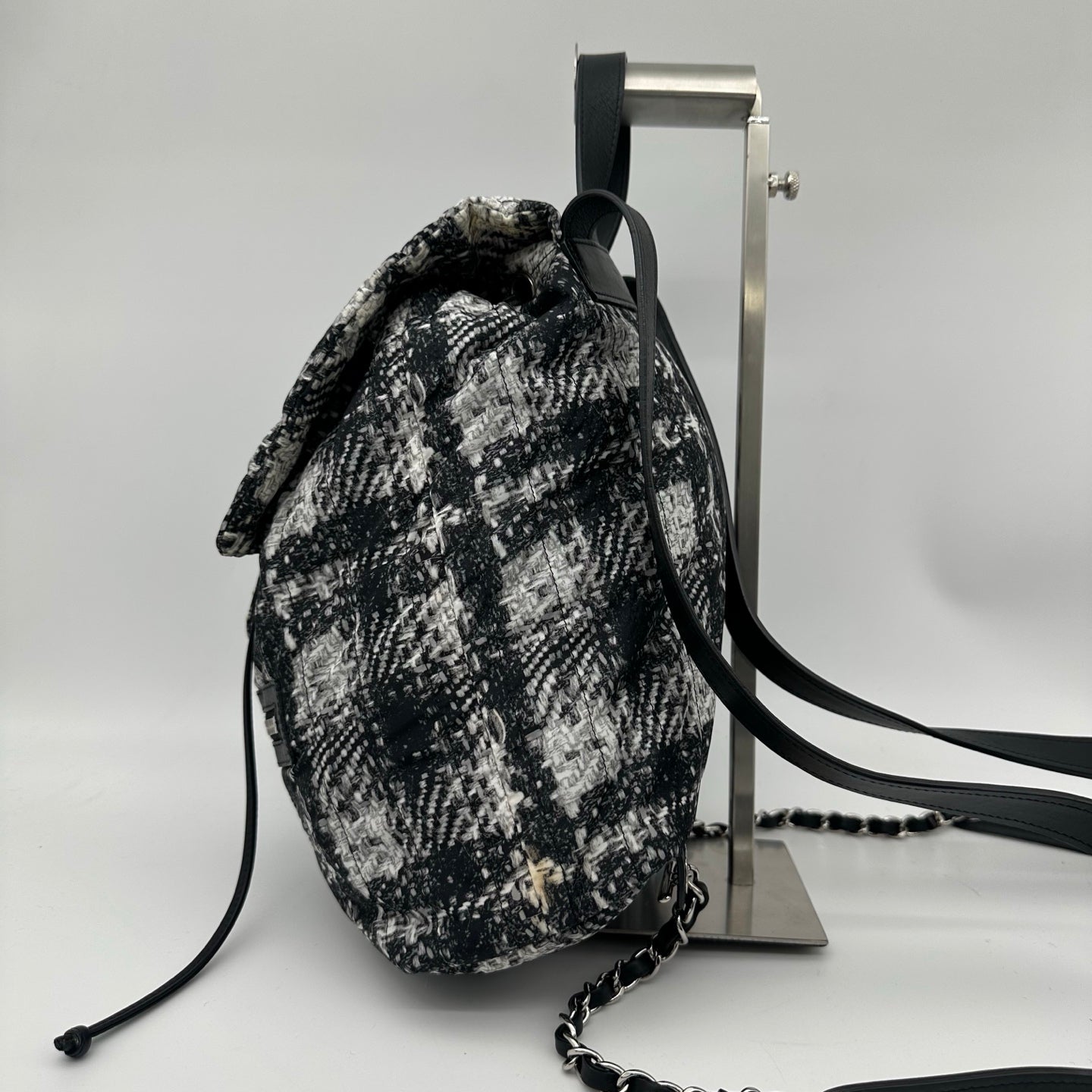 Chanel Black and White Plaid Nylon Tweed-Effect Backpack [Used]