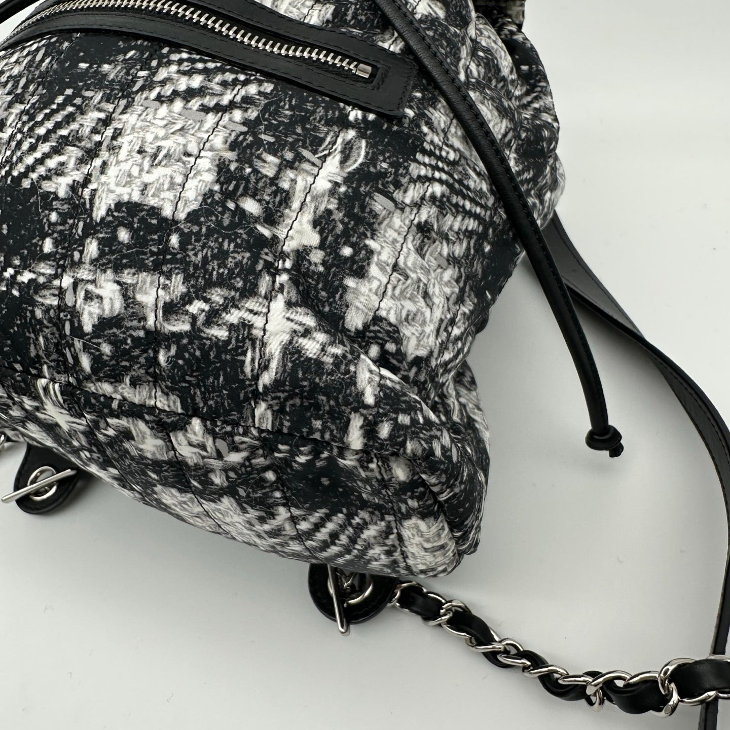 Chanel Black and White Plaid Nylon Tweed-Effect Backpack [Used]