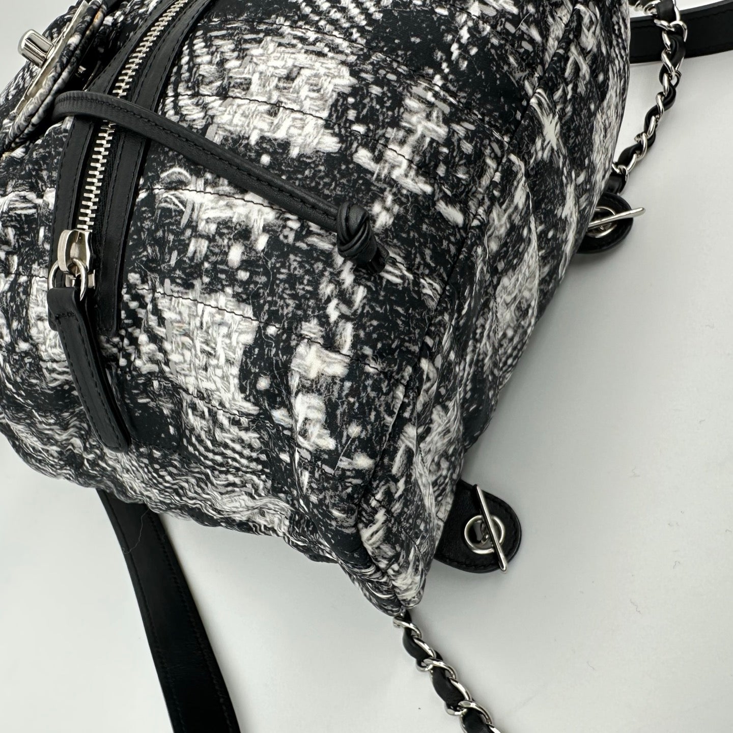 Chanel Black and White Plaid Nylon Tweed-Effect Backpack [Used]