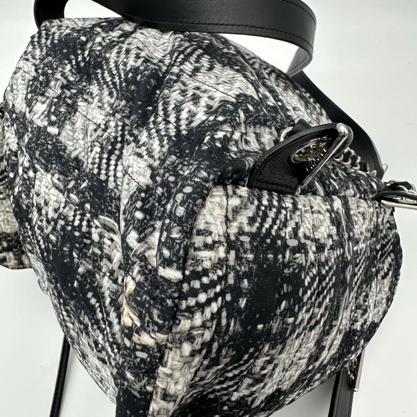 Chanel Black and White Plaid Nylon Tweed-Effect Backpack [Used]