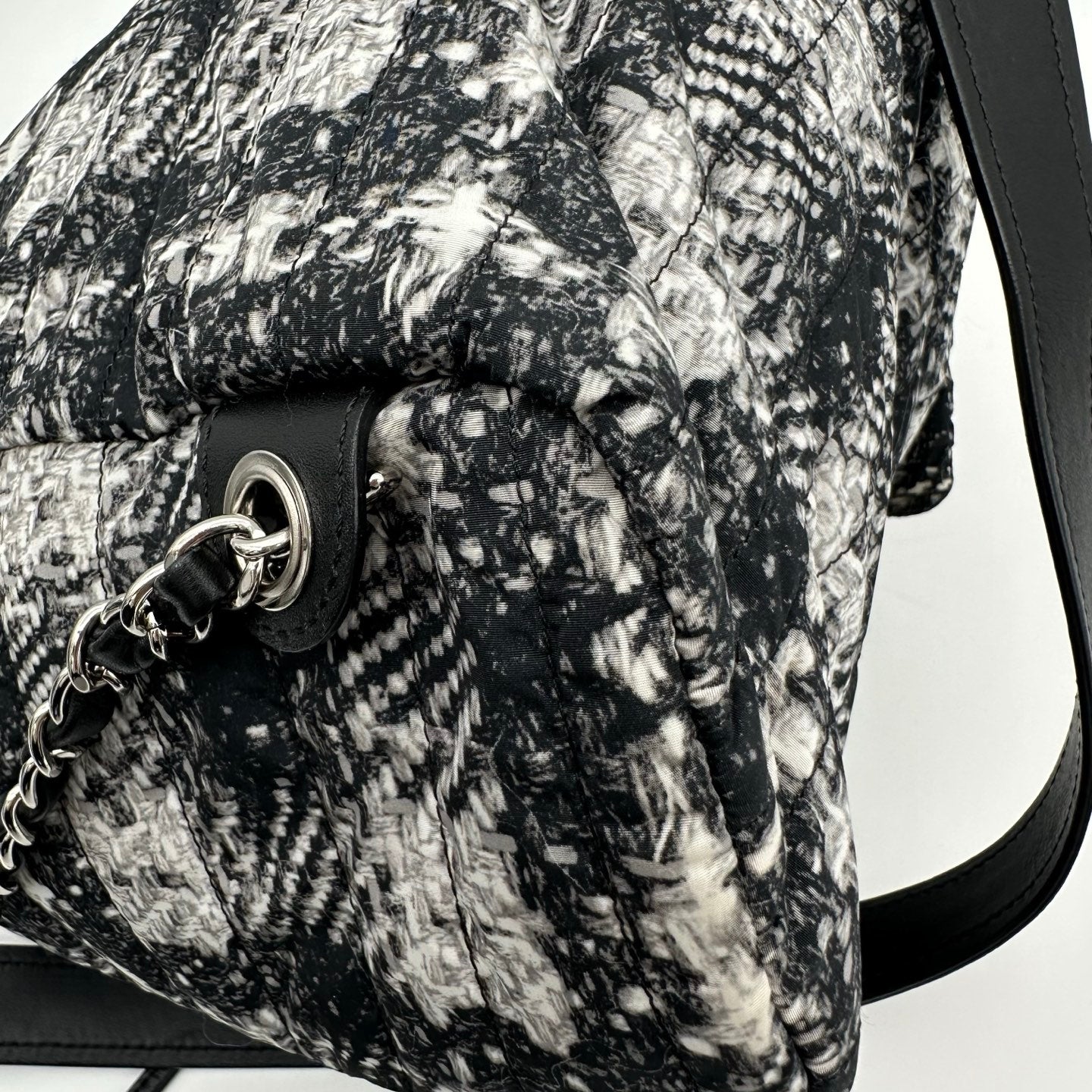 Chanel Black and White Plaid Nylon Tweed-Effect Backpack [Used]