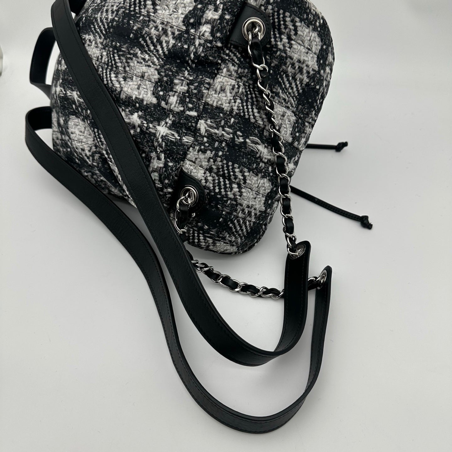 Chanel Black and White Plaid Nylon Tweed-Effect Backpack [Used]