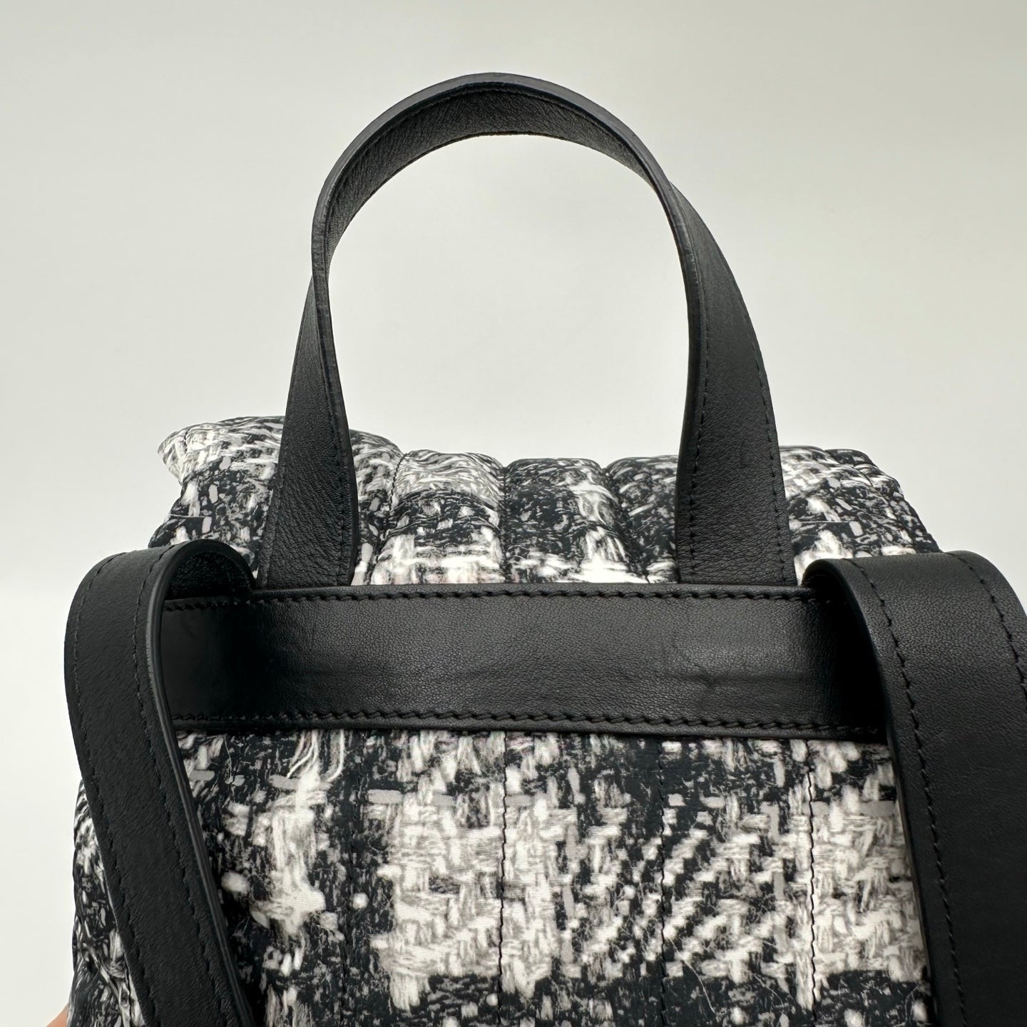 Chanel Black and White Plaid Nylon Tweed-Effect Backpack [Used]
