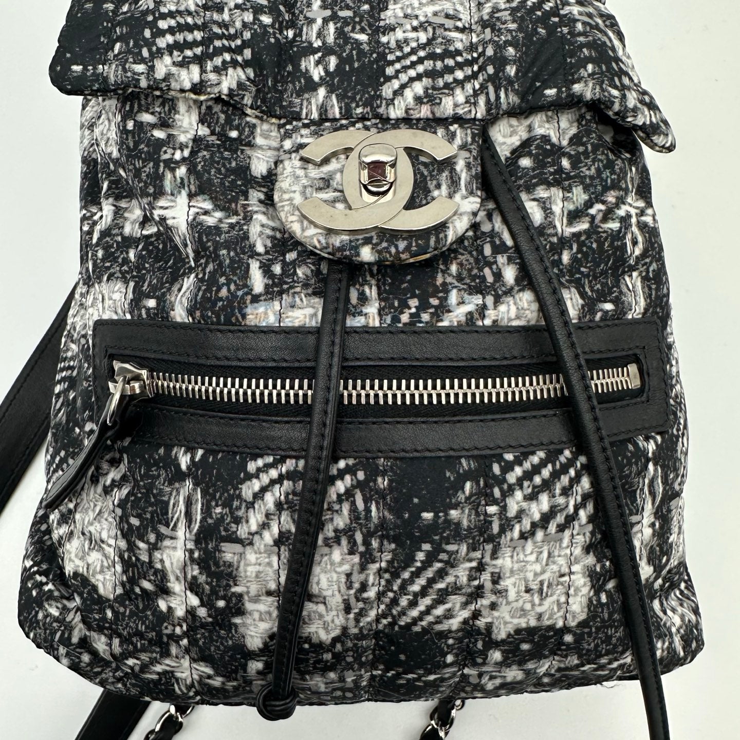 Chanel Black and White Plaid Nylon Tweed-Effect Backpack [Used]