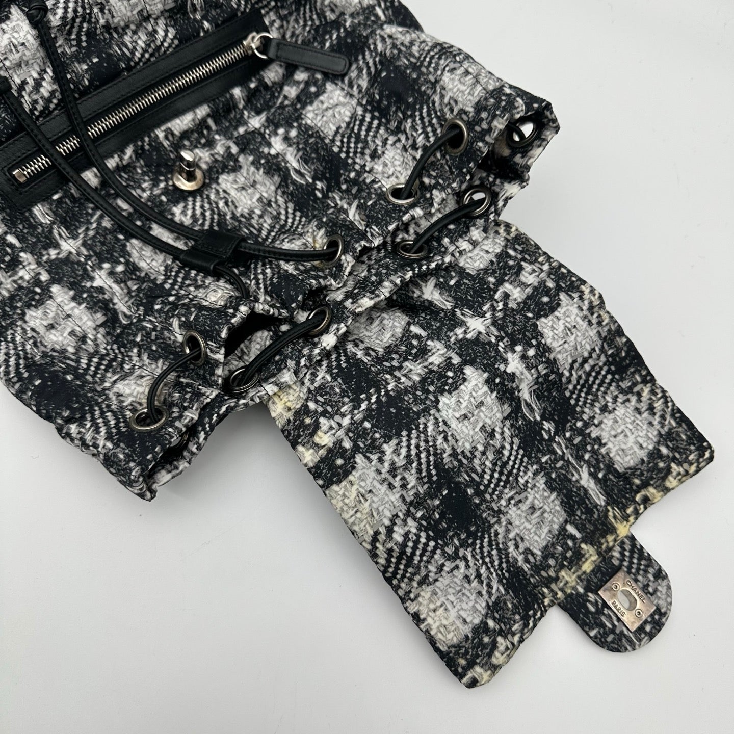 Chanel Black and White Plaid Nylon Tweed-Effect Backpack [Used]