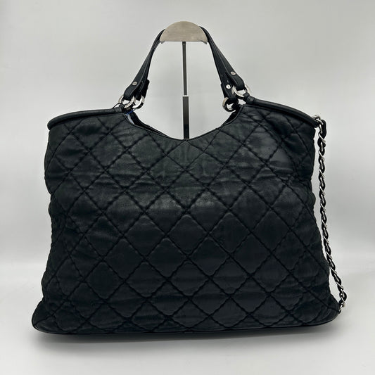 Chanel Black and Silver Quilted XXL Travel Tote with Chain Strap [Used]