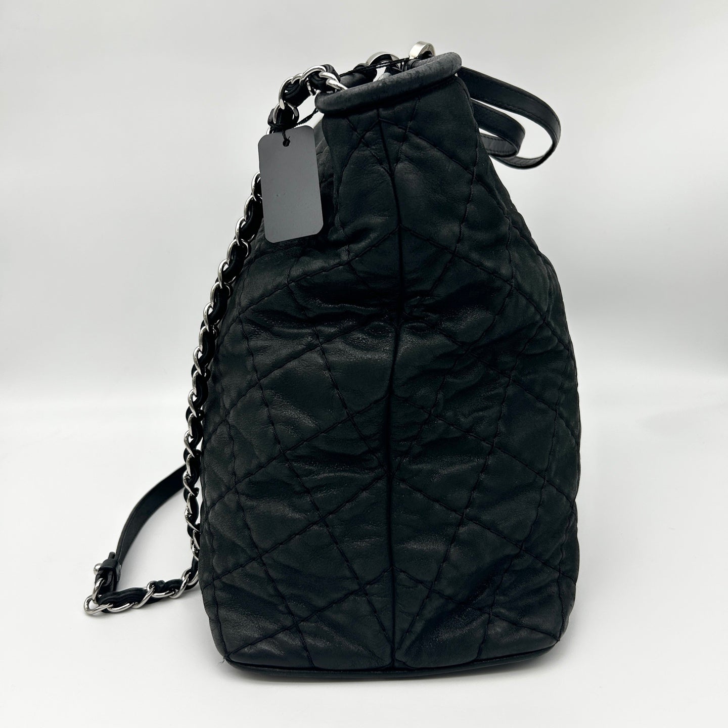 Chanel Black and Silver Quilted XXL Travel Tote with Chain Strap [Used]